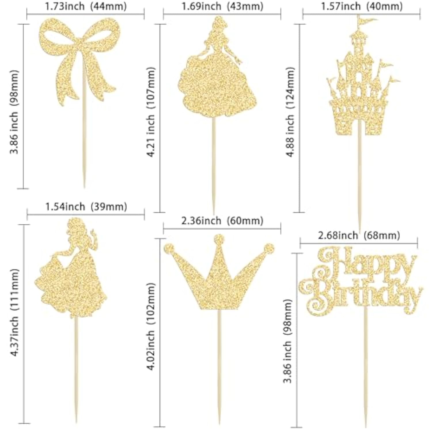 24pcs Frozen Princess Cupcake Toppers Glitter Castle Bow Cake Decorations