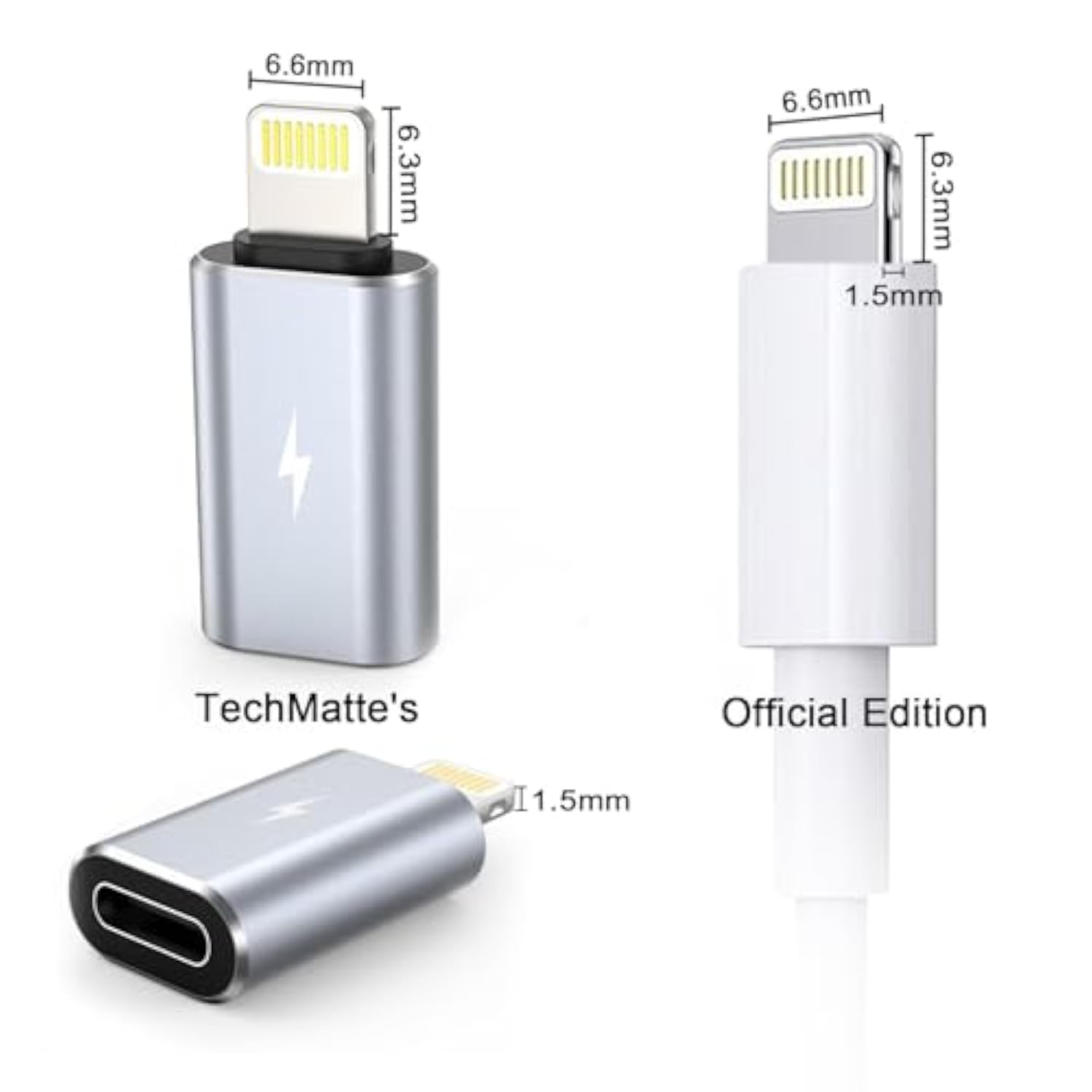 TechMatte Female USB C to Male Lightning Adapter 2 Pack 2.2A Charging Data Transfer, Compatible with iPhone 14, 13, 12, 11 Xs iPad iPod AirPods, Not for Audio Headphones/OTG Firewire Anti-Lost, Grey