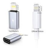 TechMatte Female USB C to Male Lightning Adapter 2 Pack 2.2A Charging Data Transfer, Compatible with iPhone 14, 13, 12, 11 Xs iPad iPod AirPods, Not for Audio Headphones/OTG Firewire Anti-Lost, Grey