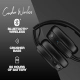 Skullcandy Crusher Wireless Bluetooth Headphones with Multi-Sensory Bass, Noise Isolating Over-Ear Fit, Up to 40 Hours Battery, Microphone for iPhone Android with Travel Bag - Black