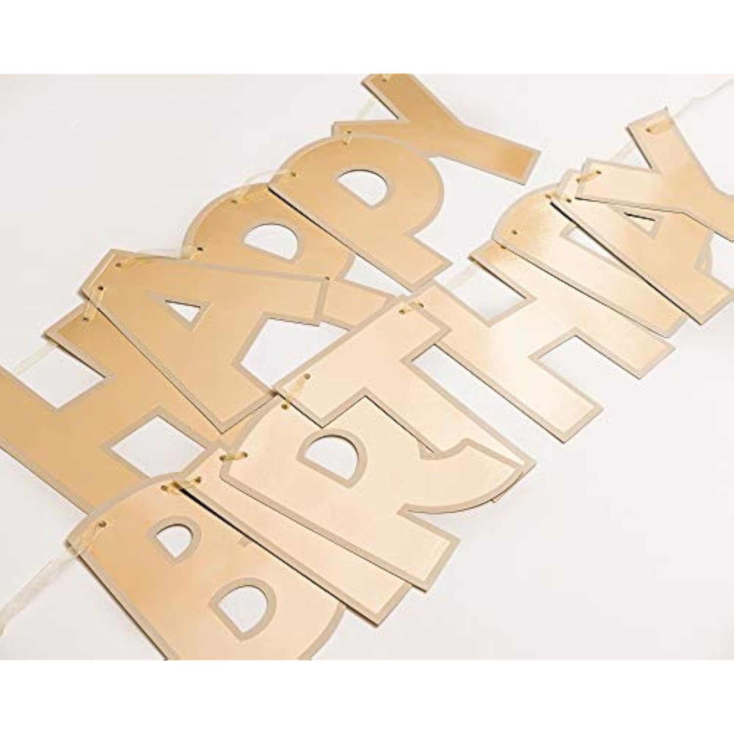 Large Happy Birthday Premium Bunting Banner Decoration Baby Boy Girl Adult Party Supply (Metallic Gold With Accent Border)