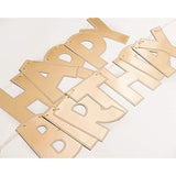 Large Happy Birthday Premium Bunting Banner Decoration Baby Boy Girl Adult Party Supply (Metallic Gold With Accent Border)