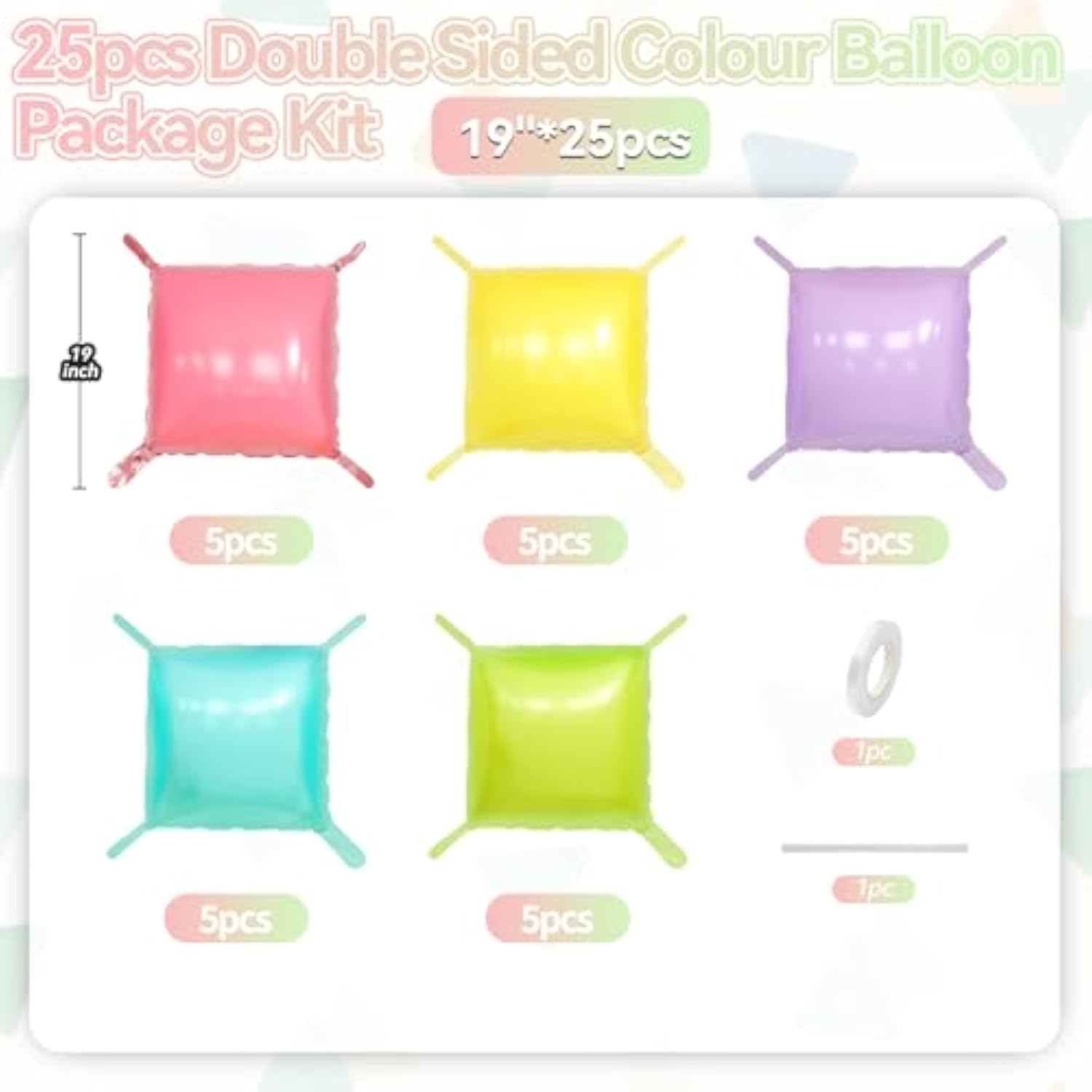 19" Pastel Rainbow Square Foil Balloon Wall/Arch Kit Party Tunnel Decorations