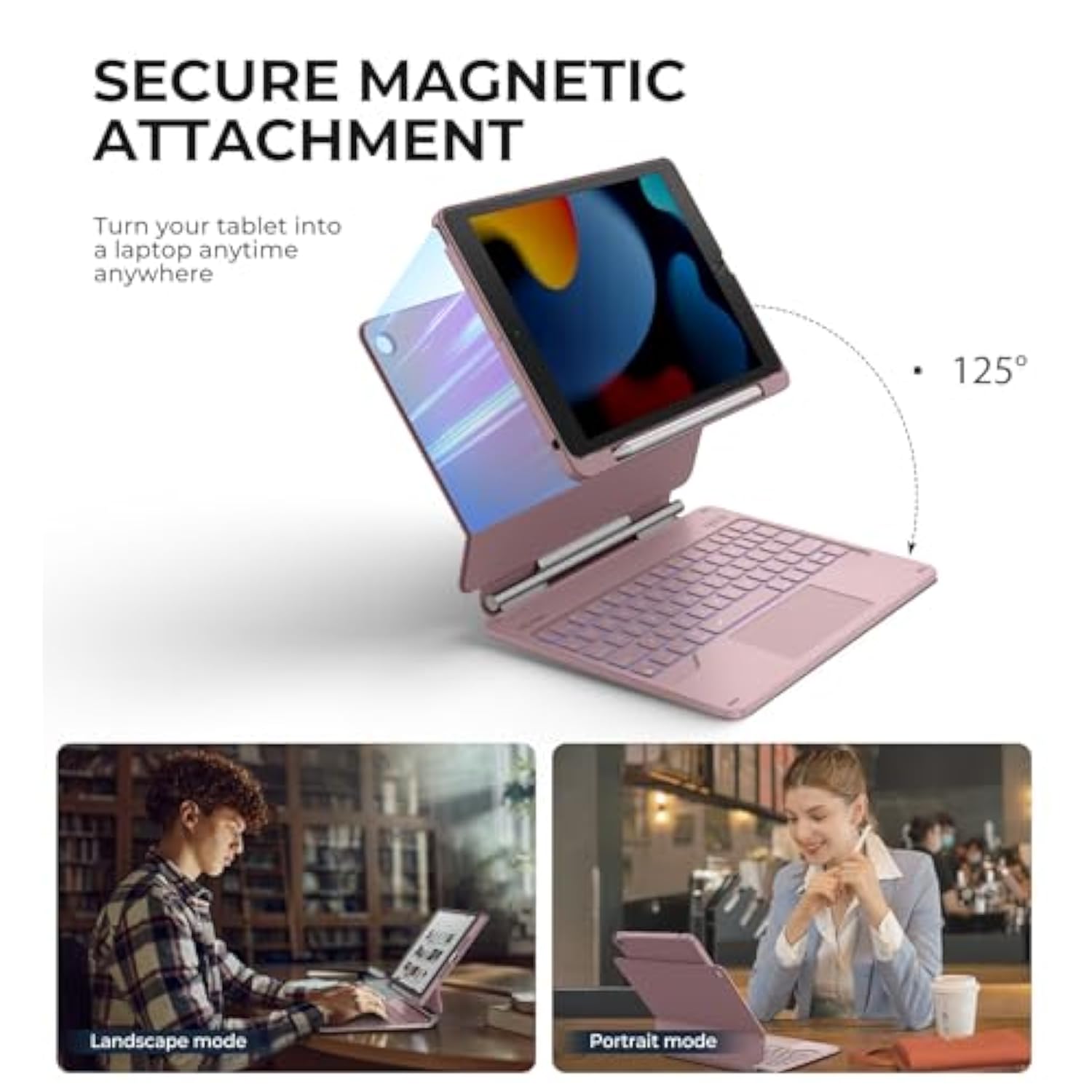 For Ipad 9Th Generation Case With Keyboard Floating Cantilever Magnetic Stand Multi-Touch Trackpad Backlit Pencil Holder Magic Style Keyboard For Ipad 9Th/8Th/7Th Generation 10.2", Peony Pink
