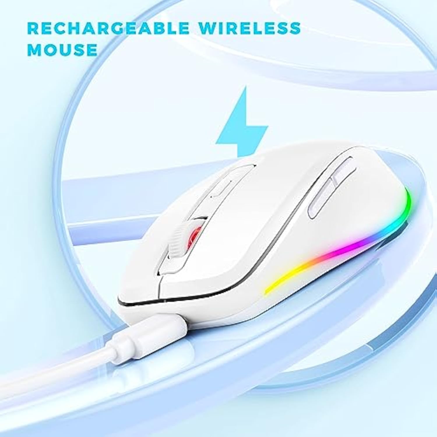 Mouse For Laptop Wireless Led Wireless Mice With Buildin Jiggler Mover, Rechargeable Moving Mouse Undetectable Wiggler Keeps Computer Awake White