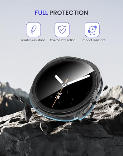 Waterproof Case for  Galaxy Watch 8 Screen Protector 44mm with Tempered Glass, 1-Pack Hard PC Cover Bumper for Galaxy Watch8 No Fog,