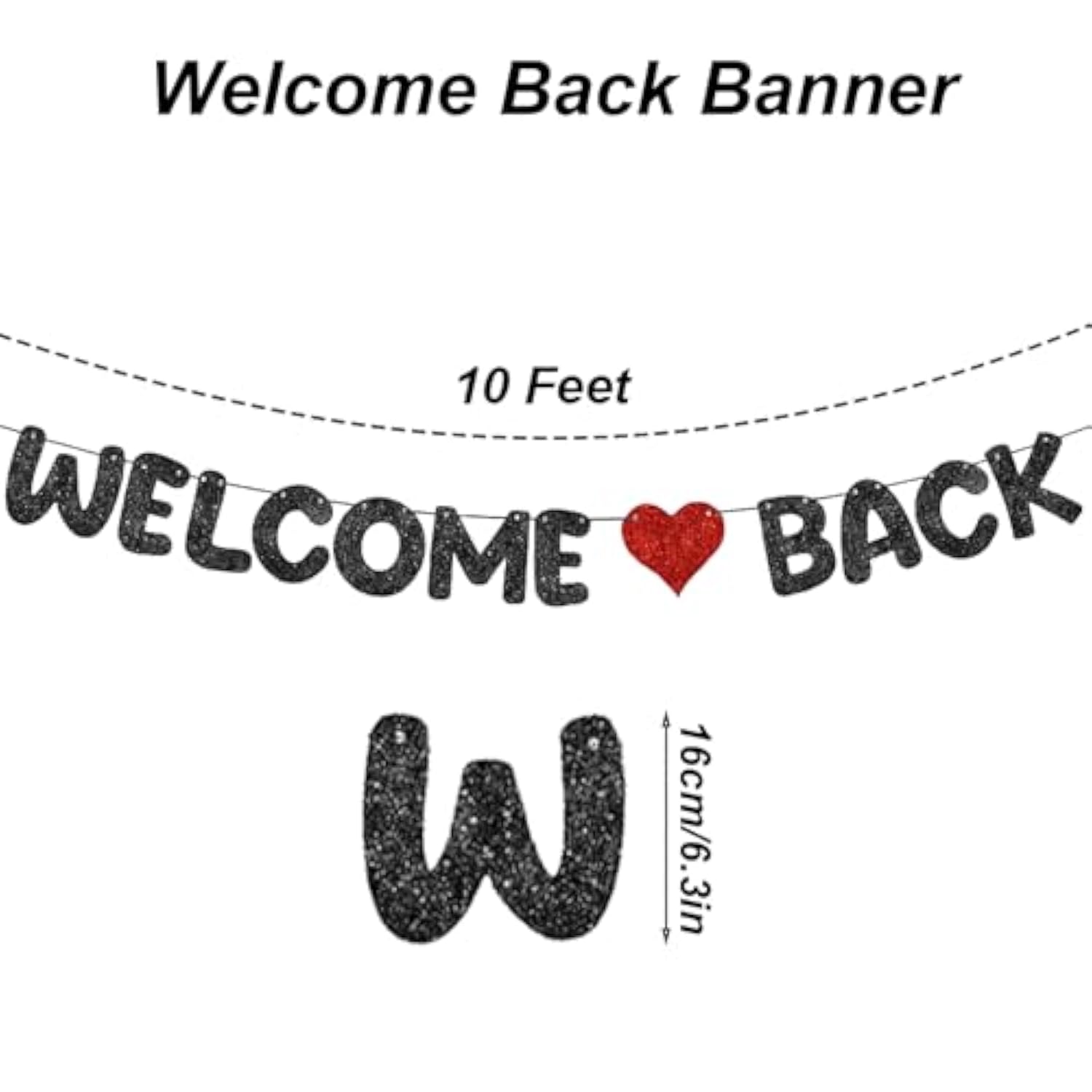Black Glitter Welcome Back Banner, First Day of School Decorations