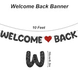 Black Glitter Welcome Back Banner, First Day of School Decorations