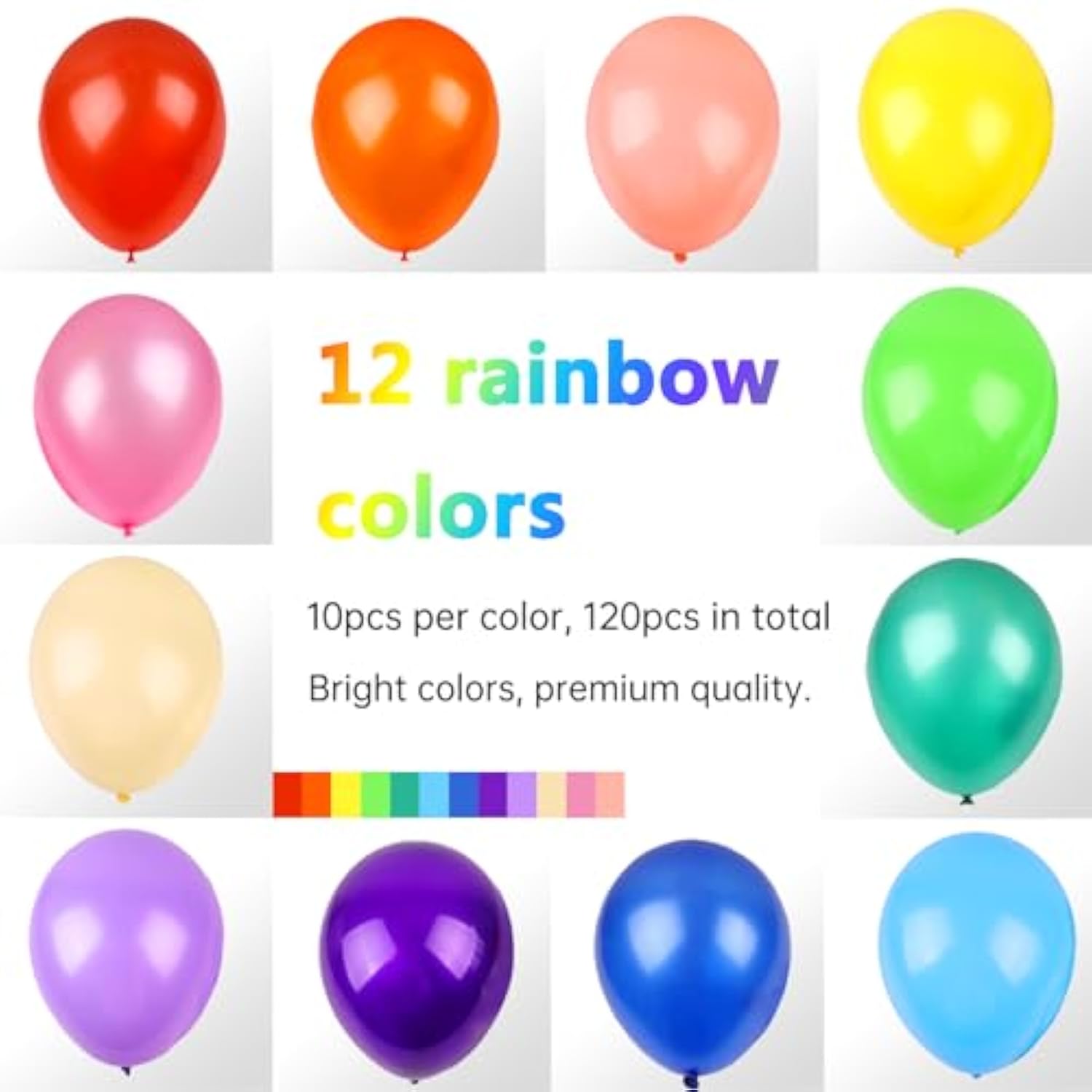 120 Balloons Assorted Color 12 Inches Rainbow Latex Balloons, 12 Brigh
