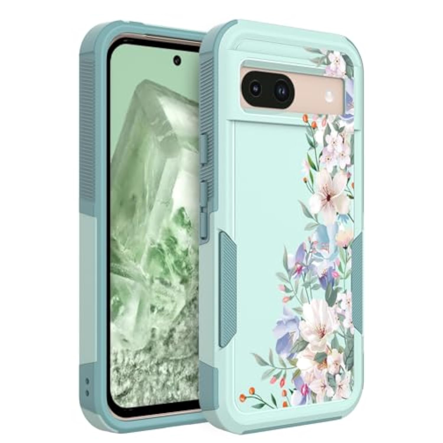 Mint Green/Magnolia Google Pixel 8a 5G Case with Floral Design