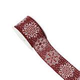 Burgundy Snowflake Wired Ribbon 2.5" X 10 Yard For Christmas Tree Decoration, Wreaths, Crafts, Home Decor, Gift Wrapping - Burgundy And White Burlap