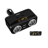 2 Socket Cigarette Lighter Adapter, Car Charger Plug Splitter With Dual Usb Ports, 12V/24V Meter Monitor, Compatible With Iphone, Lg, Htc, Samsung Etc