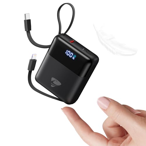 Portable Charger 10000mAh Power Bank Fast Charging, 22.5W USB C Battery Pack with Built-in Cables, Small Portable Charger Travel Essentials Power