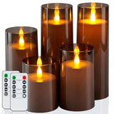Realistic Flickering Flameless Candles, Battery Operated Candles, Led Fake Electric Candle With Remote Control And Timer For Home, Christmas Decoration, Grey, Set Of 5