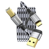 Usb B To Usb C Printer Cable 25 Ft - Type A/C To B Printer Cable High-Speed Nylon Braided Midi Cord For Hp, Canon, Brother, Samsung, Dell, Epson,Dac