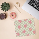 Checkered Flowel Green Mouse Pad 9.4 X 7.9 Inch, Retro Groovy Flowers Square Non-Slip Rubber Mat Mousepad For Office Dorm Desk Decor, Office Supplies Gifts For Women Kid