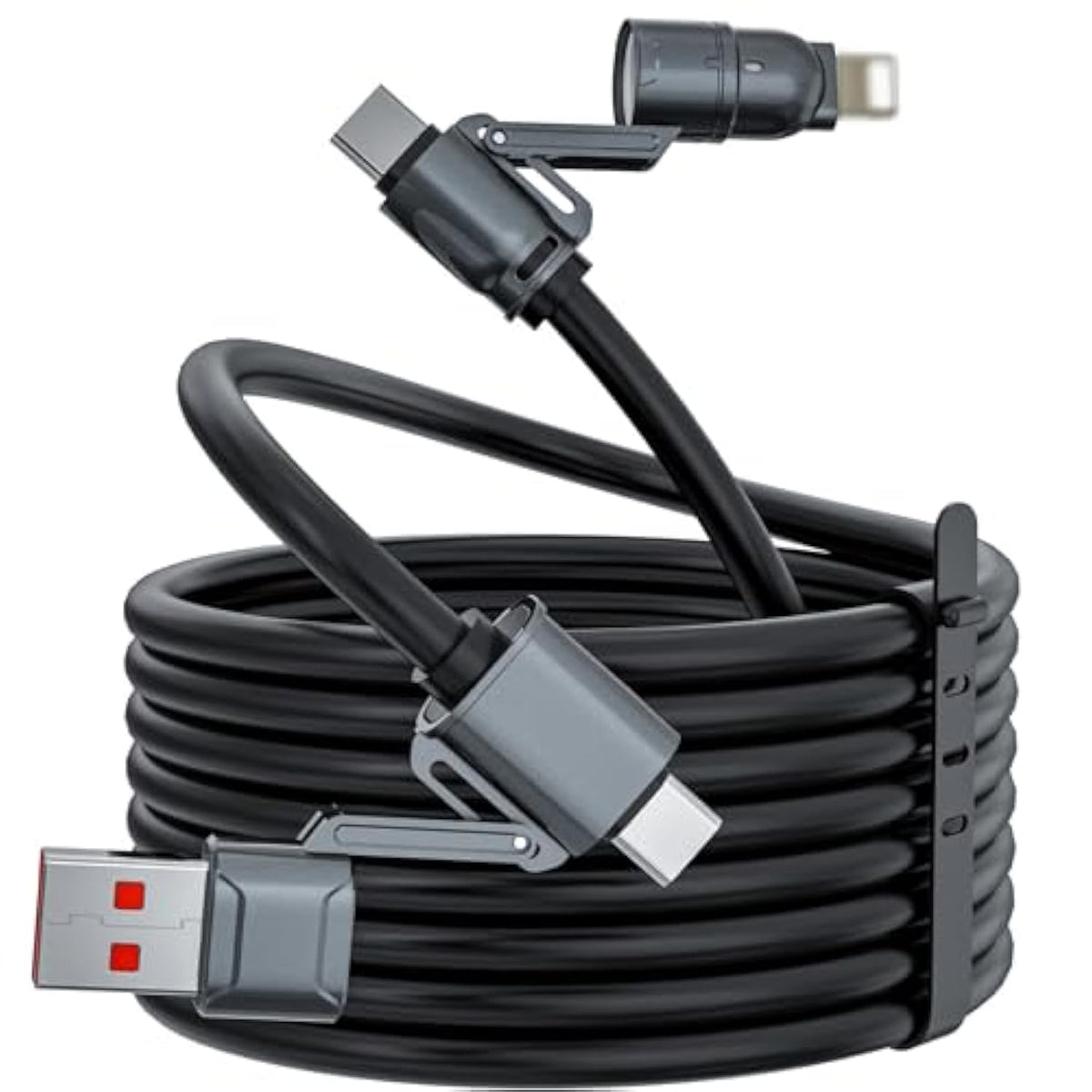 4 In 1 Charging Cable 6.6Ft, Usb A/C To Usb C/L, Chubby 240W Fast Charge Cord For Multiple Devices, Multi Charging Cables For Iphone 16, Ipad, Macbook, Samsung, Switch (Black)