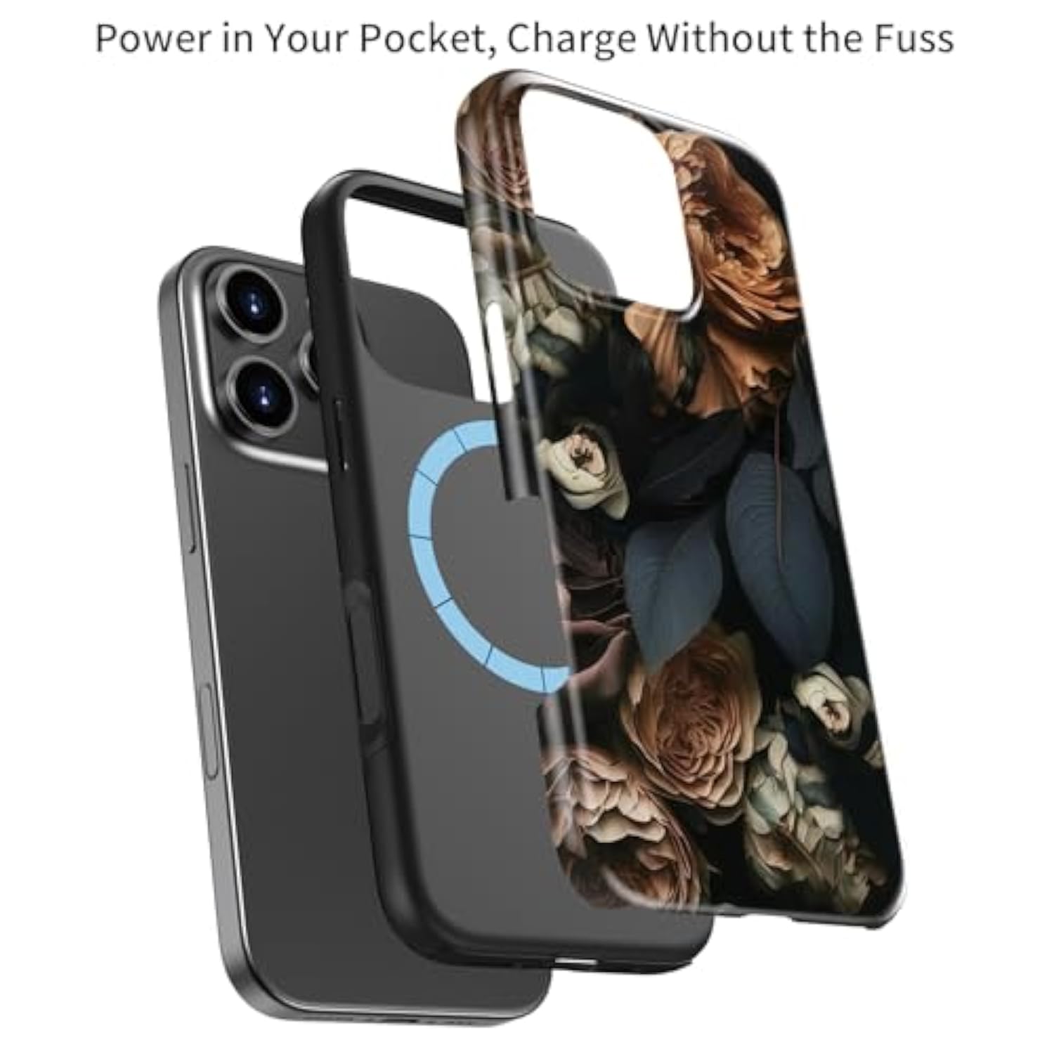 For Iphone 16 Pro Case - Wireless Charging Compatible - Dual-Layer Hard Shell & Silicone Cover - Protective Phone Case With Trendy Cute Designs For Women - Vintage Rose Elegance