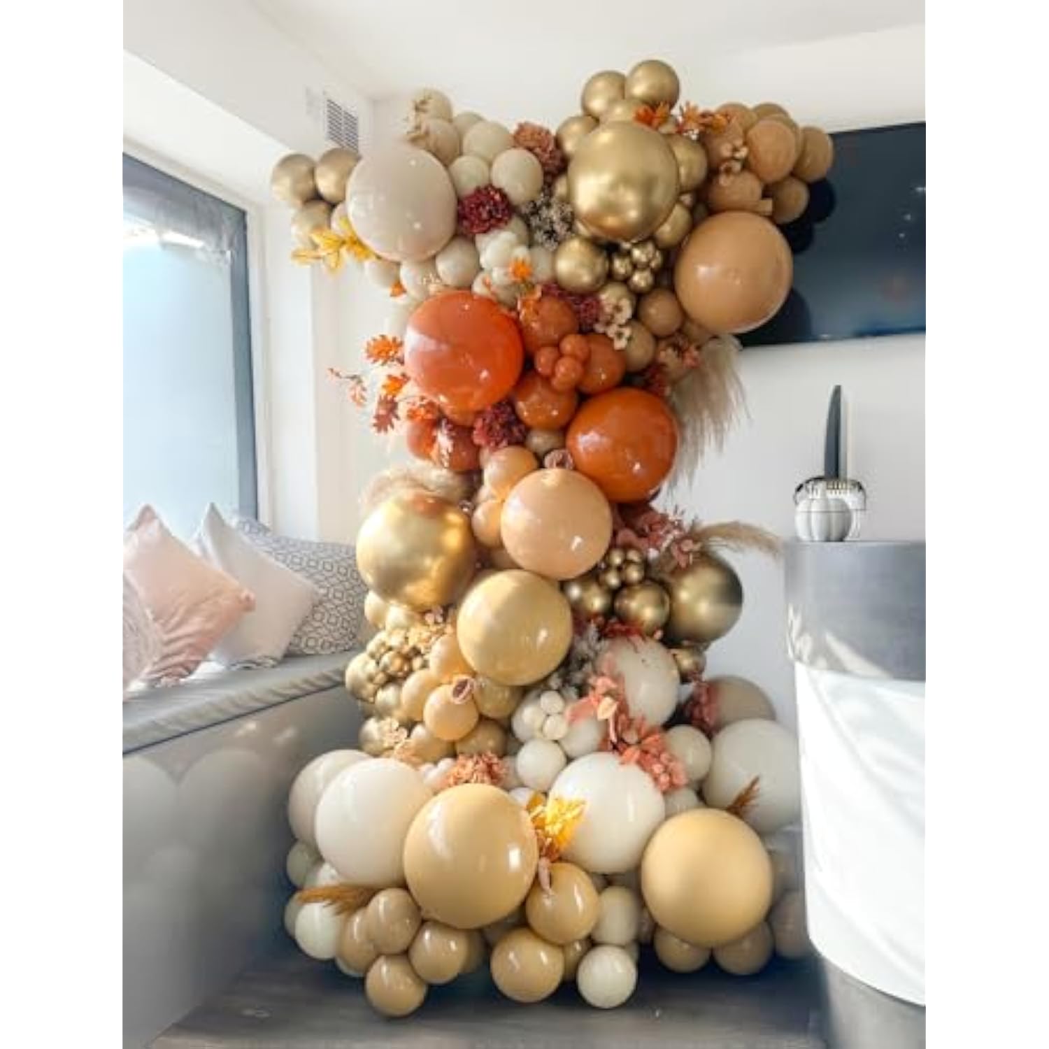 143Pcs Fall Thanksgiving Balloon Arch Kit Sand Orange Gold for Baby Shower Party