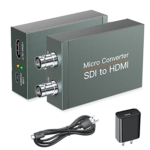 SDI to HDMI Converter with SDI Loop Out, 1080p HD-SDI / 3G-SDI/SD-SDI to HDMI Video Audio Converter, BNC to HDMI Adapter for SDI Camera Monitor