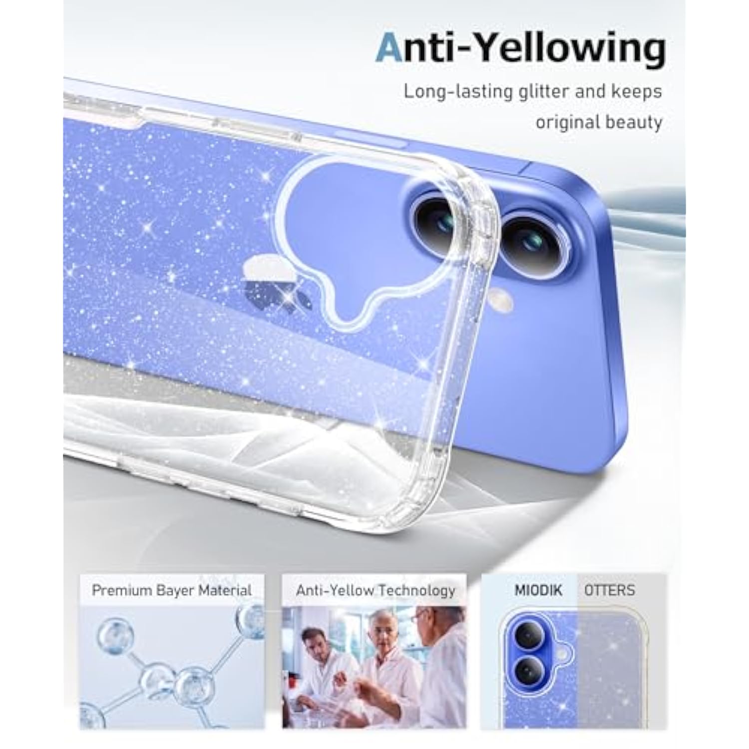 For 16 Case Clear Glitter, With Screen Protector + Camera Lens Protector, [Non-Yellowing] Shockproof Protective Phone Case, Women Girl Cute Cover For 16 6.1 Inch - Sparkle Clear
