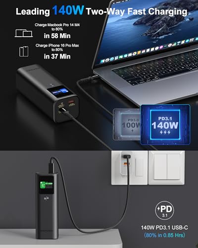 Laptop Power Bank, 27,600mAh 162.5W Aluminum Unibody PD3.1 Fast Charging Portable Charger Power Bank, 99.36Wh Battery Bank for MacBook Pro/Air/iPhone