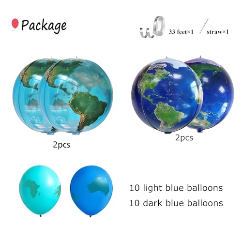24Pcs Earth Balloon 22inch 4D Earth Globe Balloons Jumbo World Map Foil Balloons, Blue Green World Latex Planet Round Sphere Balloon for Earth Day Travel Birthday Party Decorations Supplies