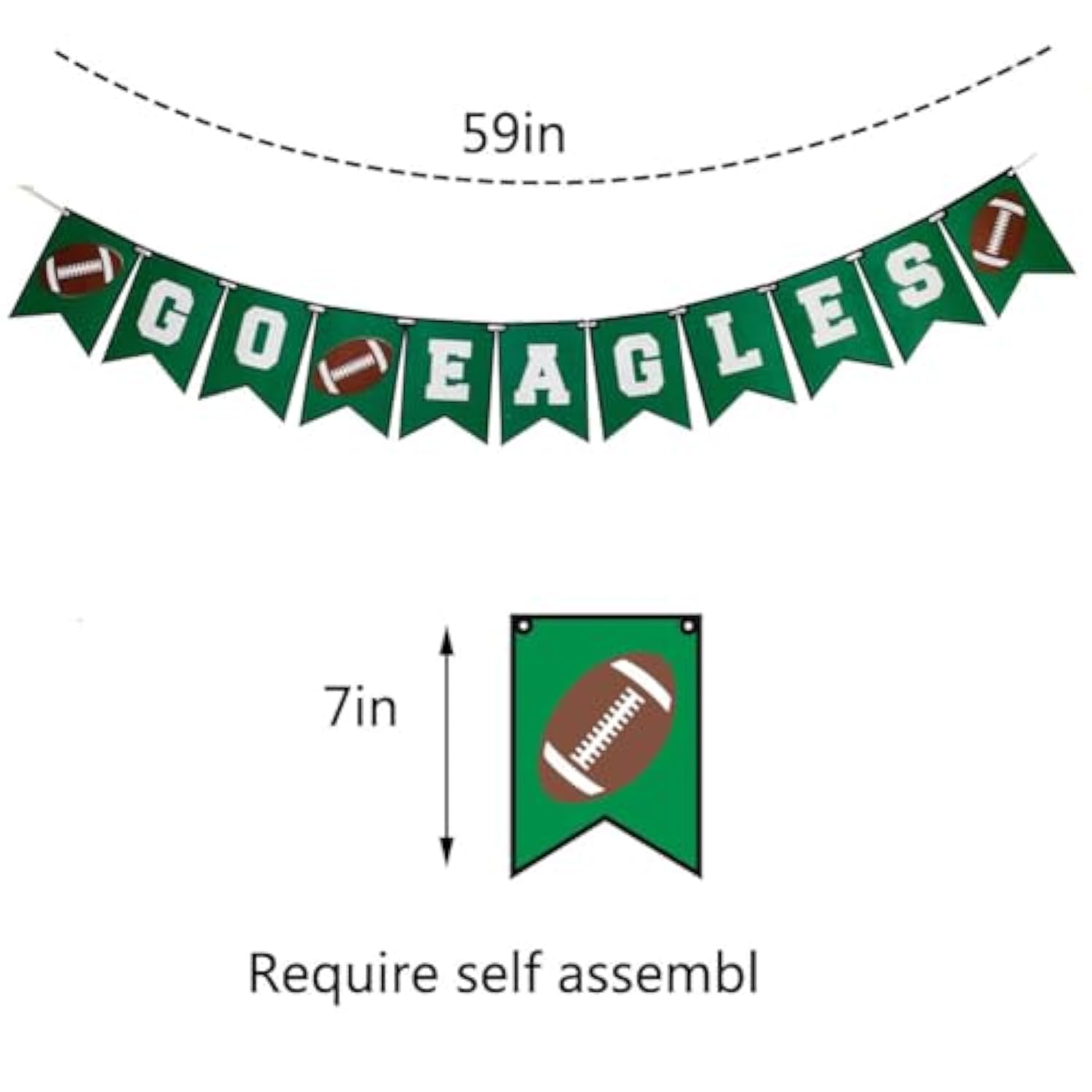 Go Eagles Banner - Football Game Day Decor, Green Felt Rectangular Banner