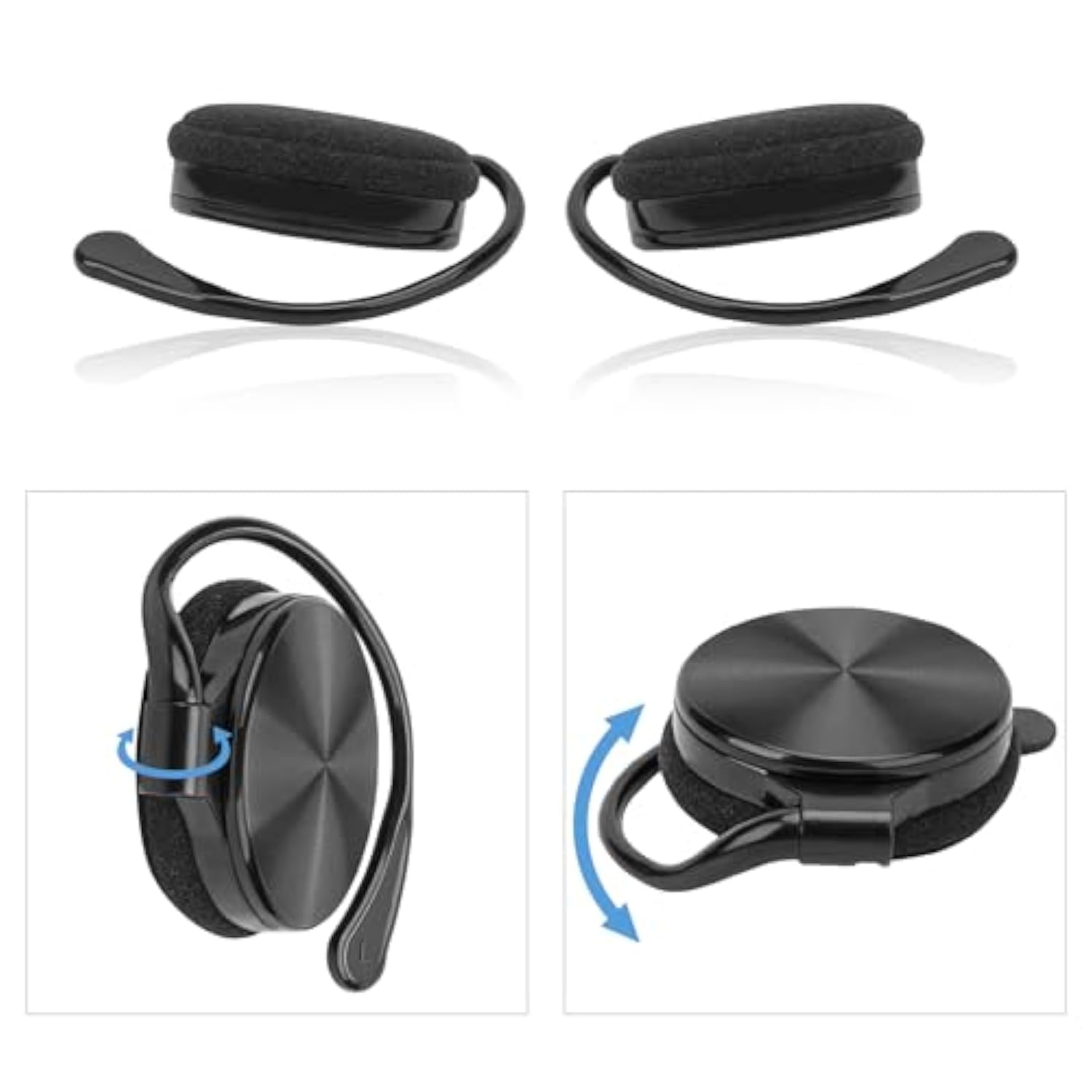 GEEKRIA Wired Clip On Ear Headphones, Portable Hook On Ear Headphones with Mic