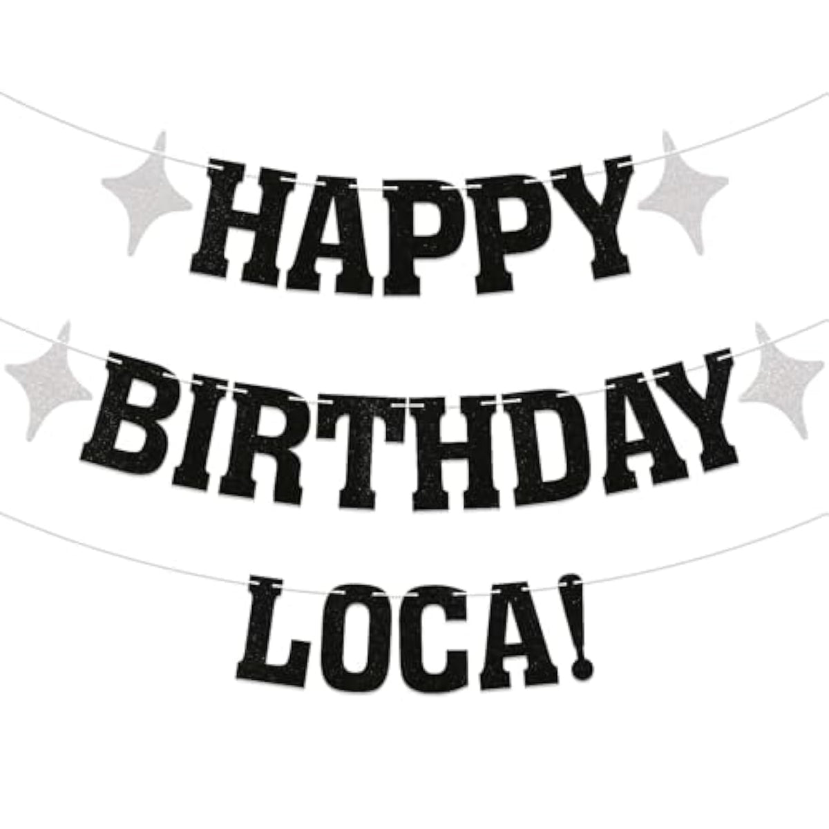 Happy Birthday Loca Banner Black Glitter Vampire Theme Funny Party Decor