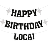 Happy Birthday Loca Banner Black Glitter Vampire Theme Funny Party Decor