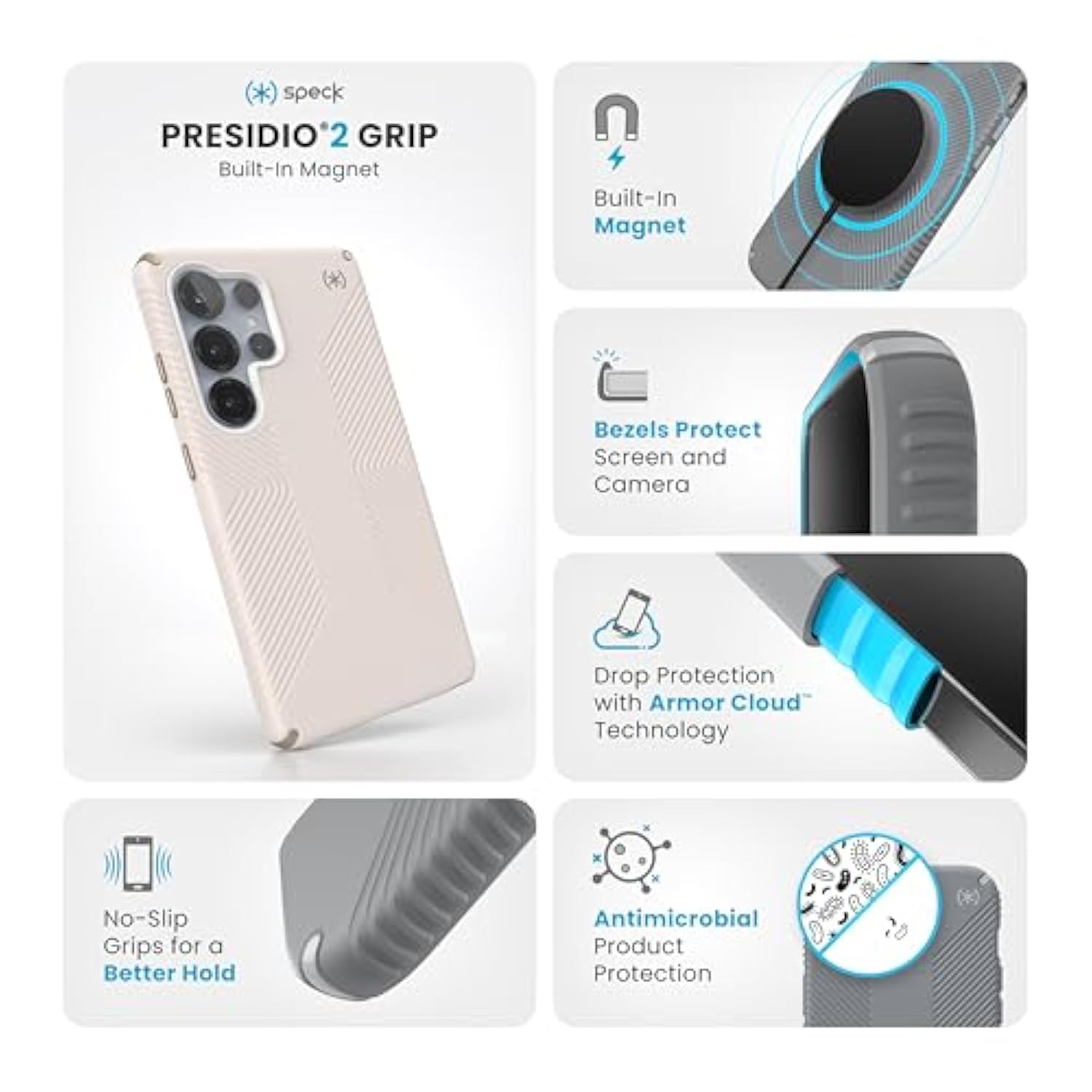 Speck Samsung Galaxy S25 Ultra Case - Magnet Case, 13-Foot Drop Protection, No-Slip Grips - Samsung S25 Ultra Case Magsafe - Raised Bezel and Enhanced Buttons - Presidio 2 Grip