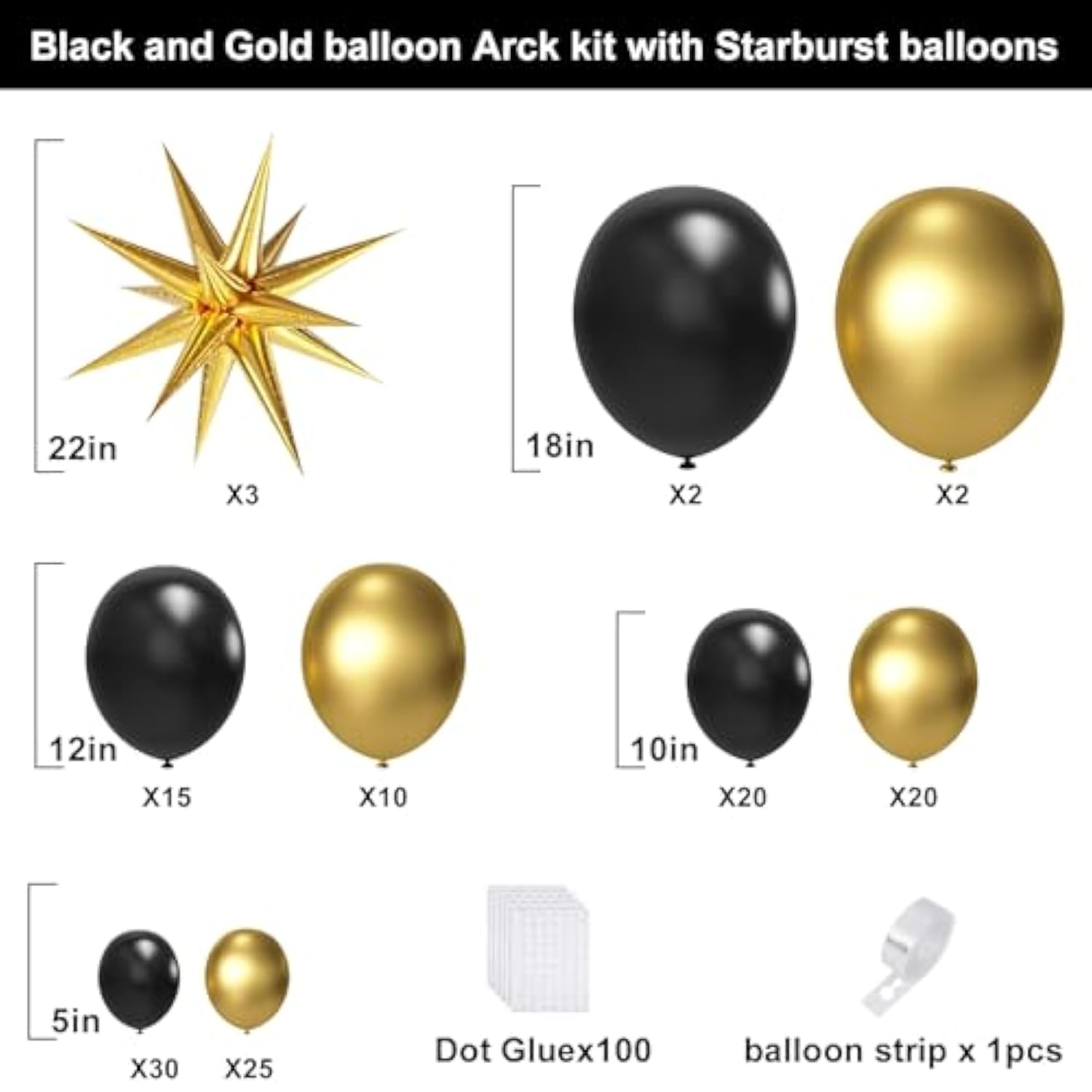 Black Gold Balloon Garland Arch Kit with Starburst Balloons for Parties 2026