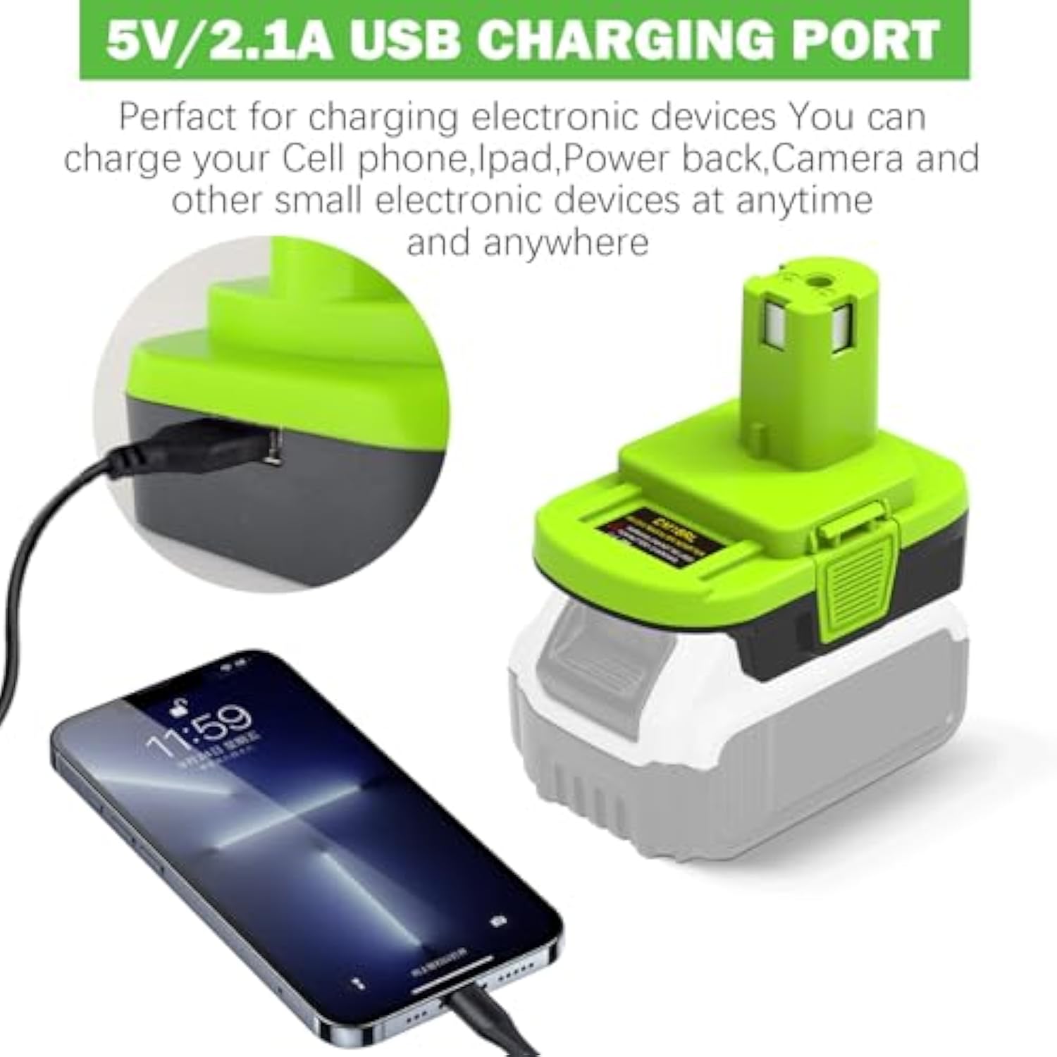 Battery Adapter Converter Use For Ryobi 18V Tools,Converts For Dewalt 20V Li-Ion Or For Milwaukee 18V M18 Li-Ion Battery To For Ryobi 18V Li-Ion Battery,With Usb Port