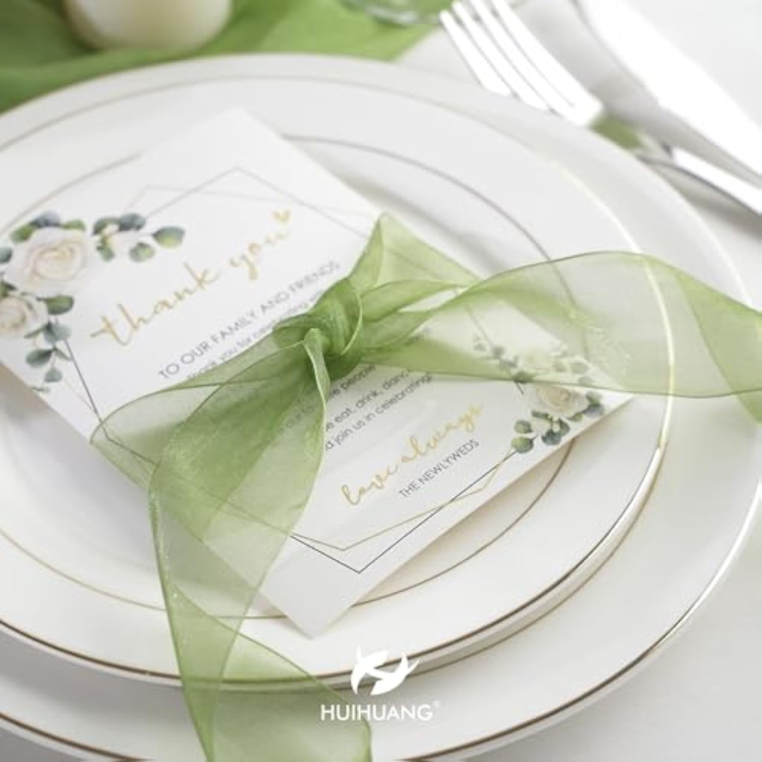 2 Rolls Shimmer Sheer Organza Ribbon 1-1/2 Inch Sage Green Chiffon Fab