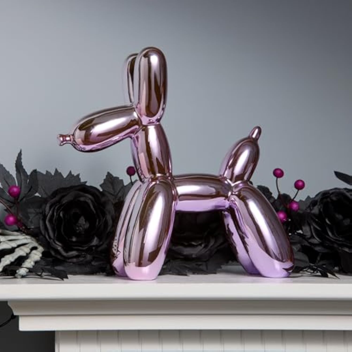 Halloween Balloon Dog Figurine, 11" Purple Resin Balloon Animal Statue Decoration