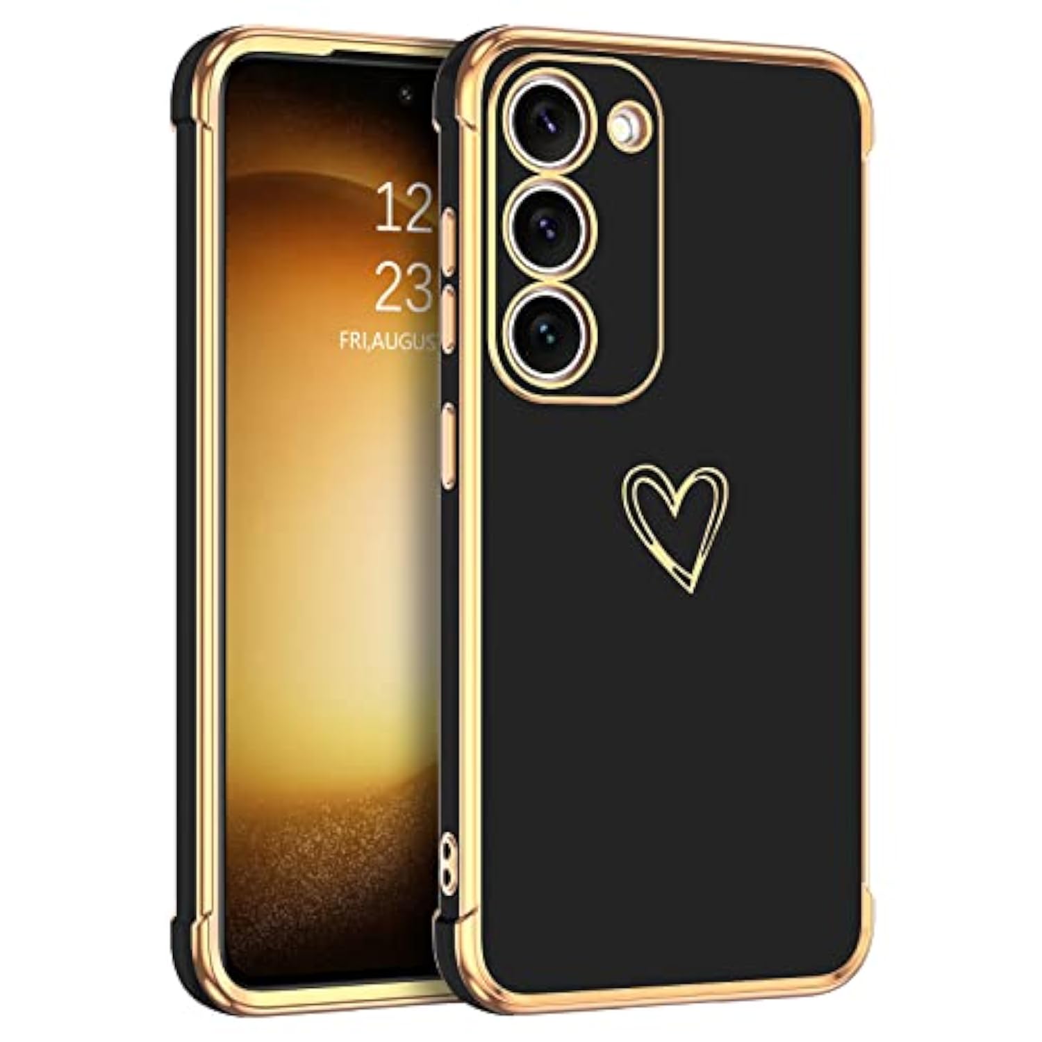 For Samsung Galaxy S23 Case, Cute Heart Pattern Slim S23 Case, Soft Flexible Shockproof Tpu Bumper Women Girl Non-Slip Lightweight Phone Cover Charging Case For Samsung S23 6.1" 2023, Black