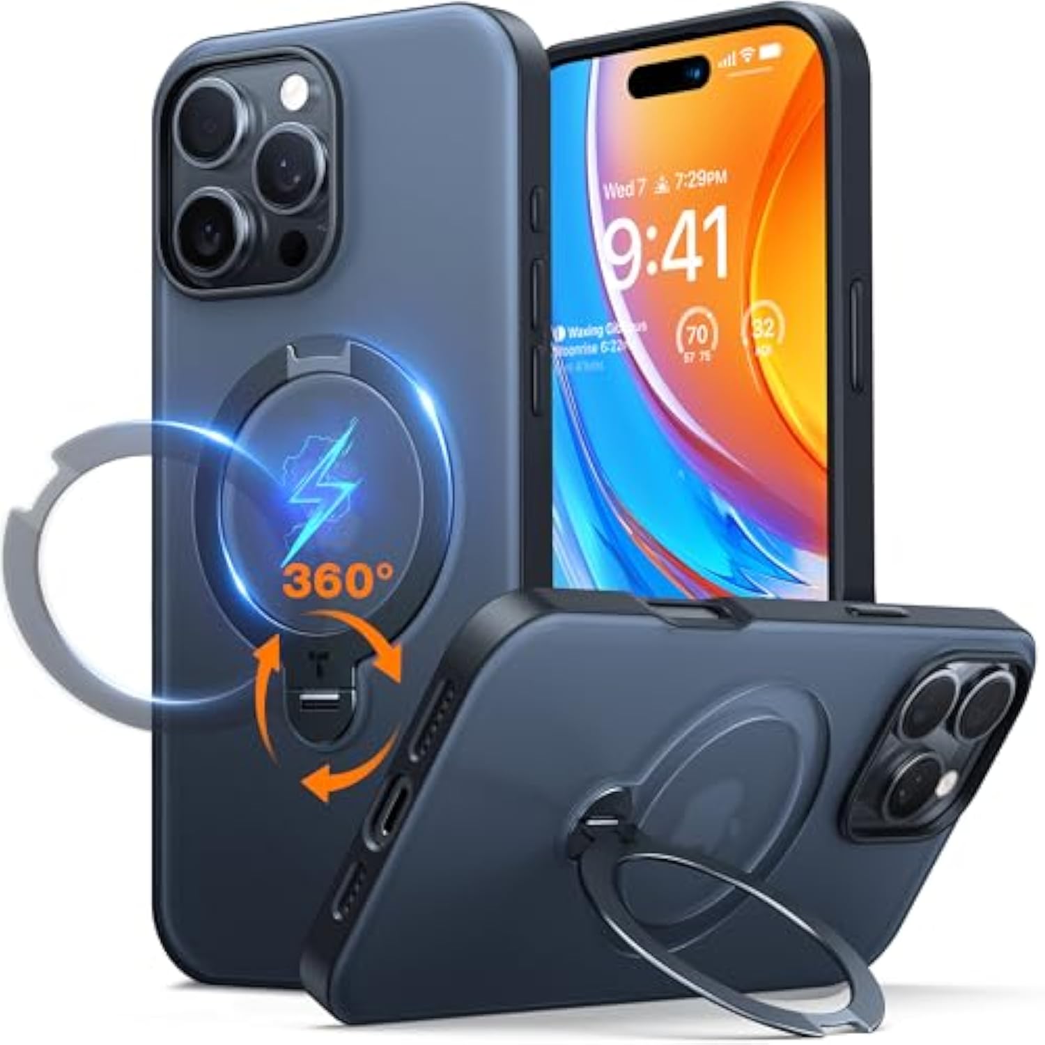 360° Spin Magnetic Stand iPhone 16 Pro Max Case, MagSafe Compatible, Black 6.9"