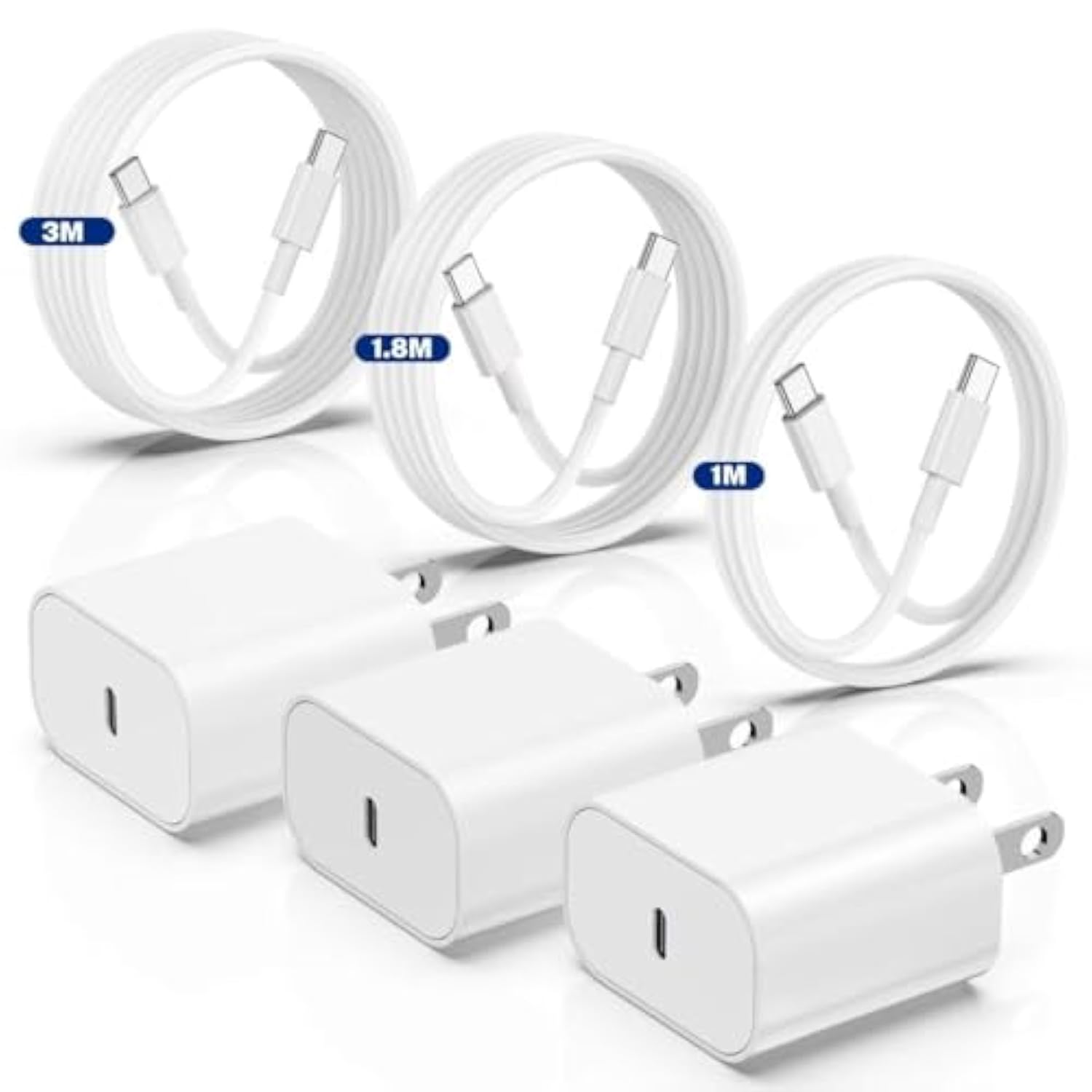 I Phone 16/15 Charger Fast Charging 3-Pack, 20W Type C Charger[3+6+10Ft] Usb C Wall Charger Cables For Iphone 16/15/15 Plus/15 Pro Max, Ipad Pro/Air/Airpods/Samsung