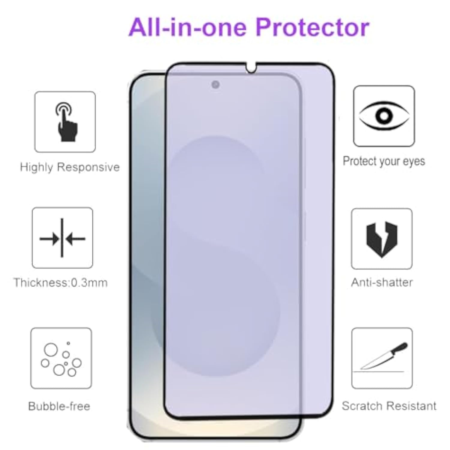 2 Pack Anti Blue Light Tempered Glass Screen Protector For Samsung Galaxy S25. Eye Protection Tempered Glass Film,No Bubbles,9H, Hd, Blue Light Blocking Film For Galaxy S25 6.2”