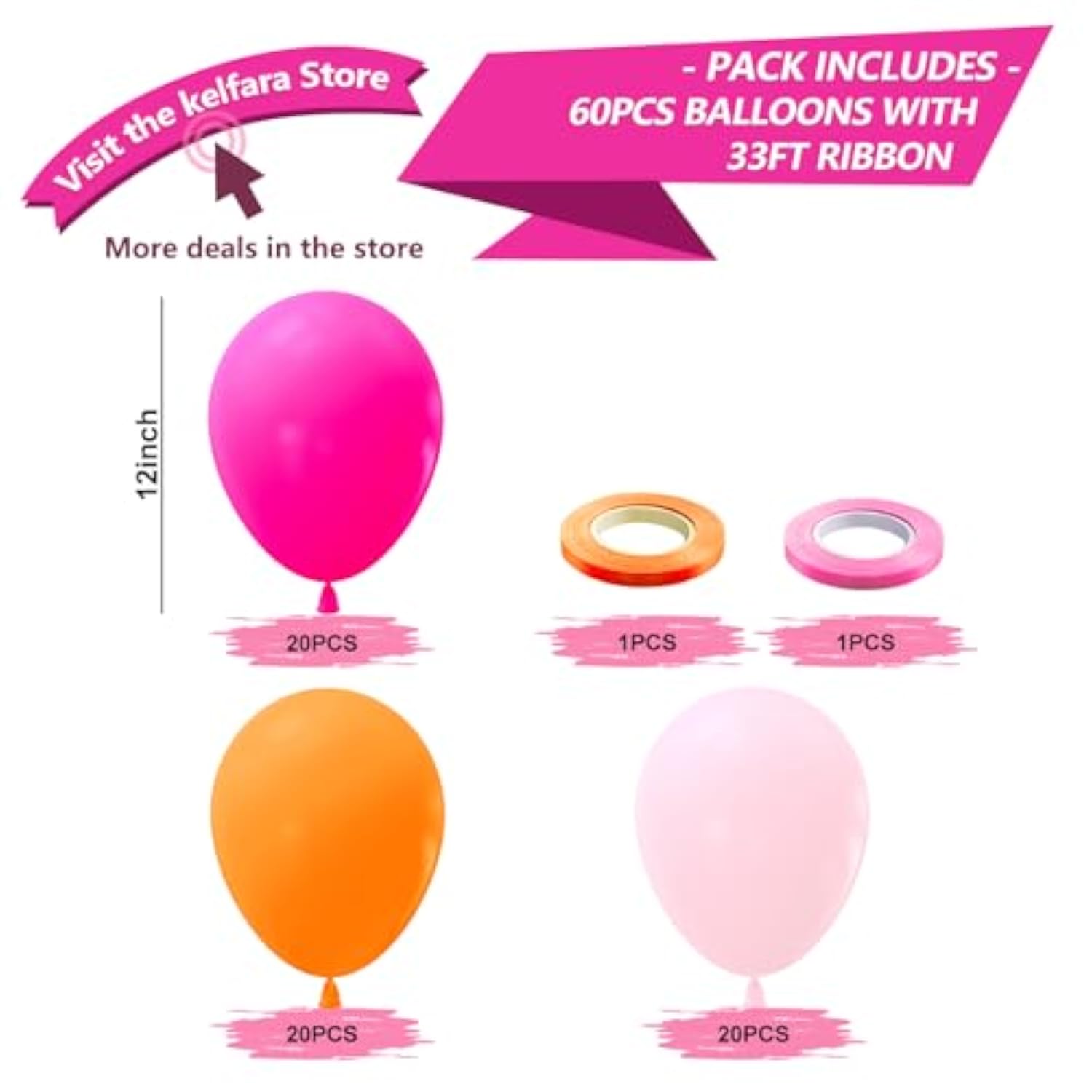 Pink And Orange Balloons 60Pcs 12 Inch Orange Hot Pink Light Pink Latex Balloons With Ribbons For Birthday Baby Shower Wedding Graduation Tropical Party Decoration