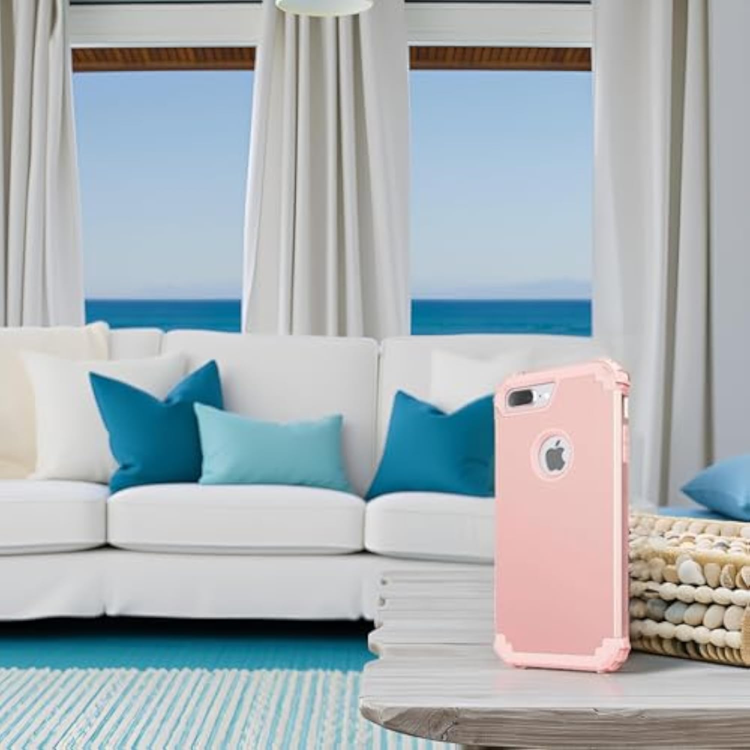 3 in 1 Shockproof Hybrid Case for iPhone 8 Plus and iPhone 7 Plus with Screen Protector, Rose Gold