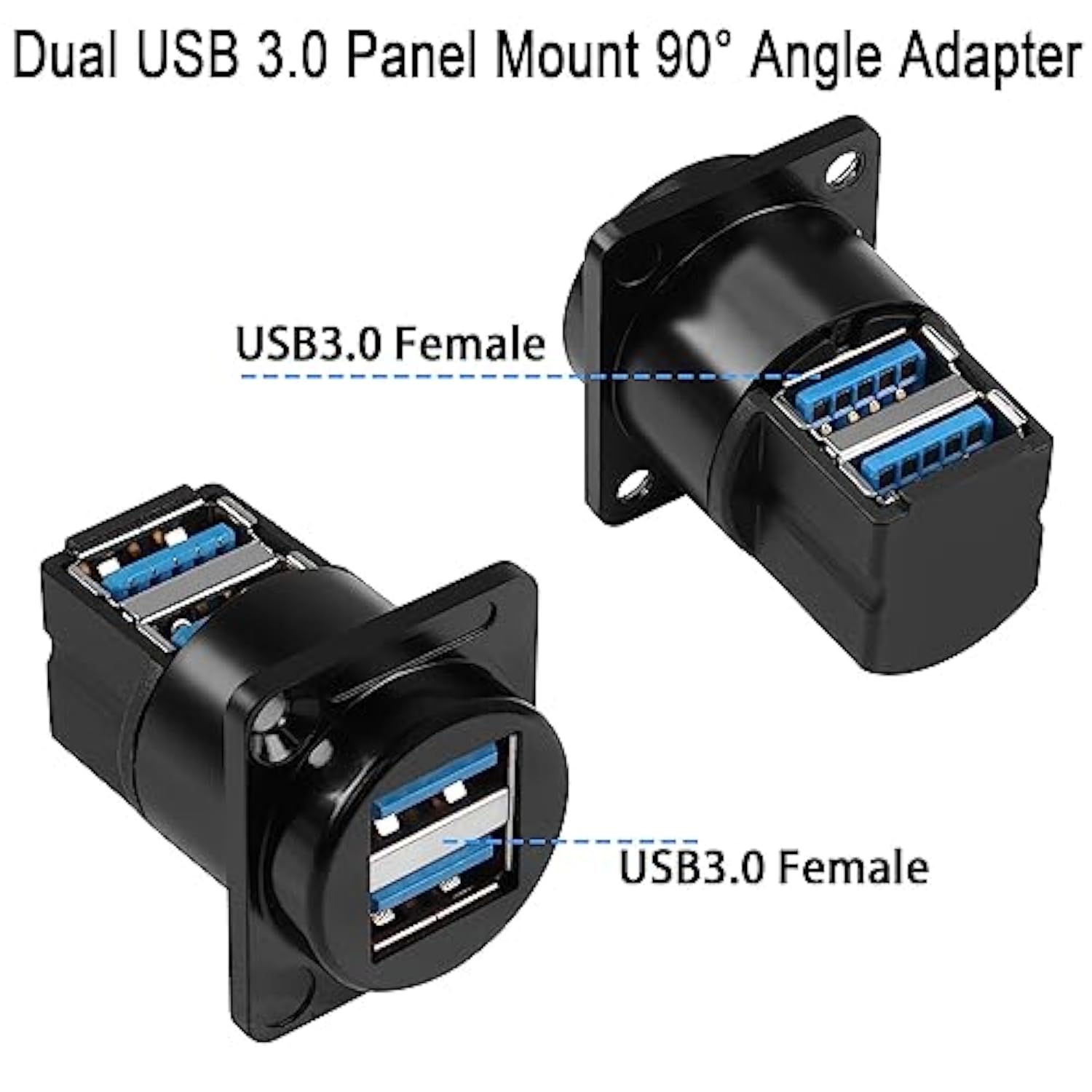 Dual Usb 3.0 Panel Mount 90° Angle Adapter 5Gbps Usb3.0 2 Female To 2 Female R