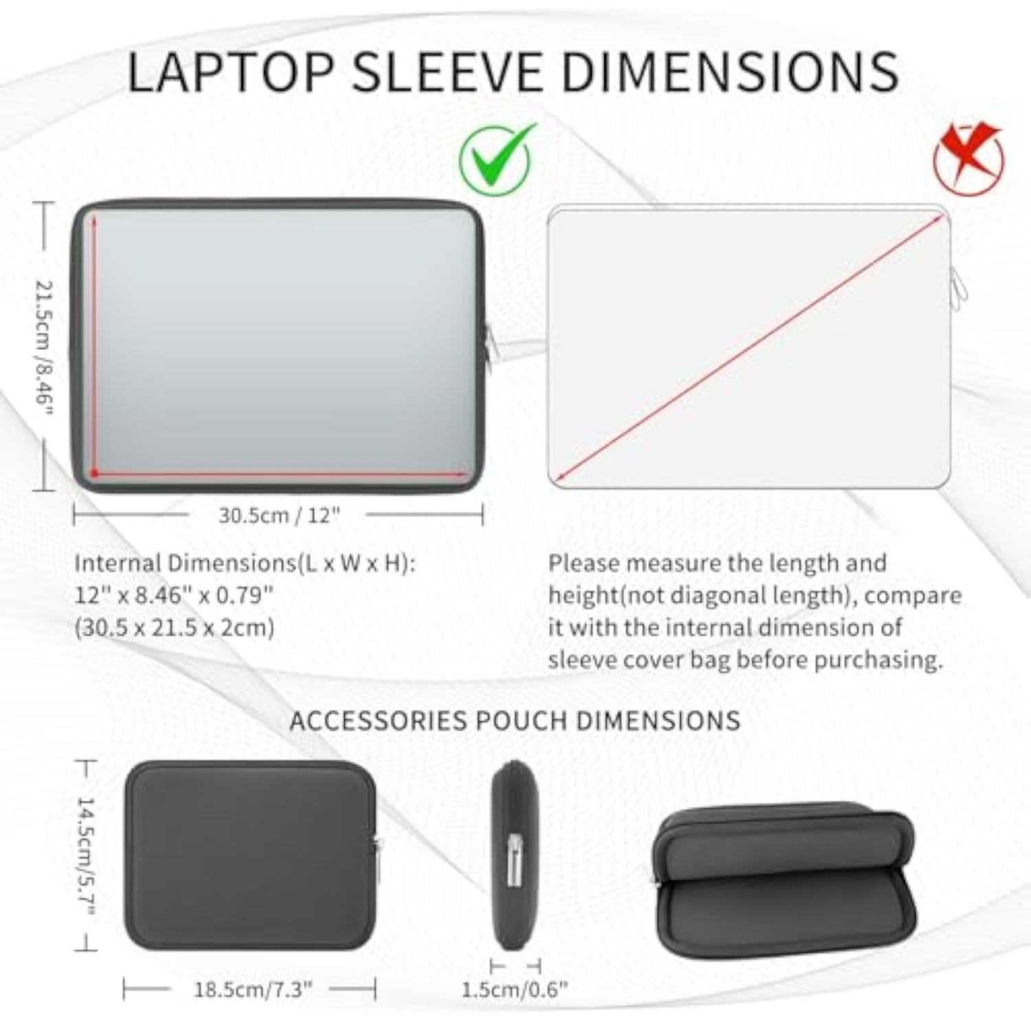 Rainyear 11-11.6 Inch Laptop Sleeve Case Soft Lining Carrying Bag Cover With Accessories Pouch, Compatible With 11.6" Macbook Air For 11" Notebook Computer Tablet Chromebook (Gray, Upgraded Version)
