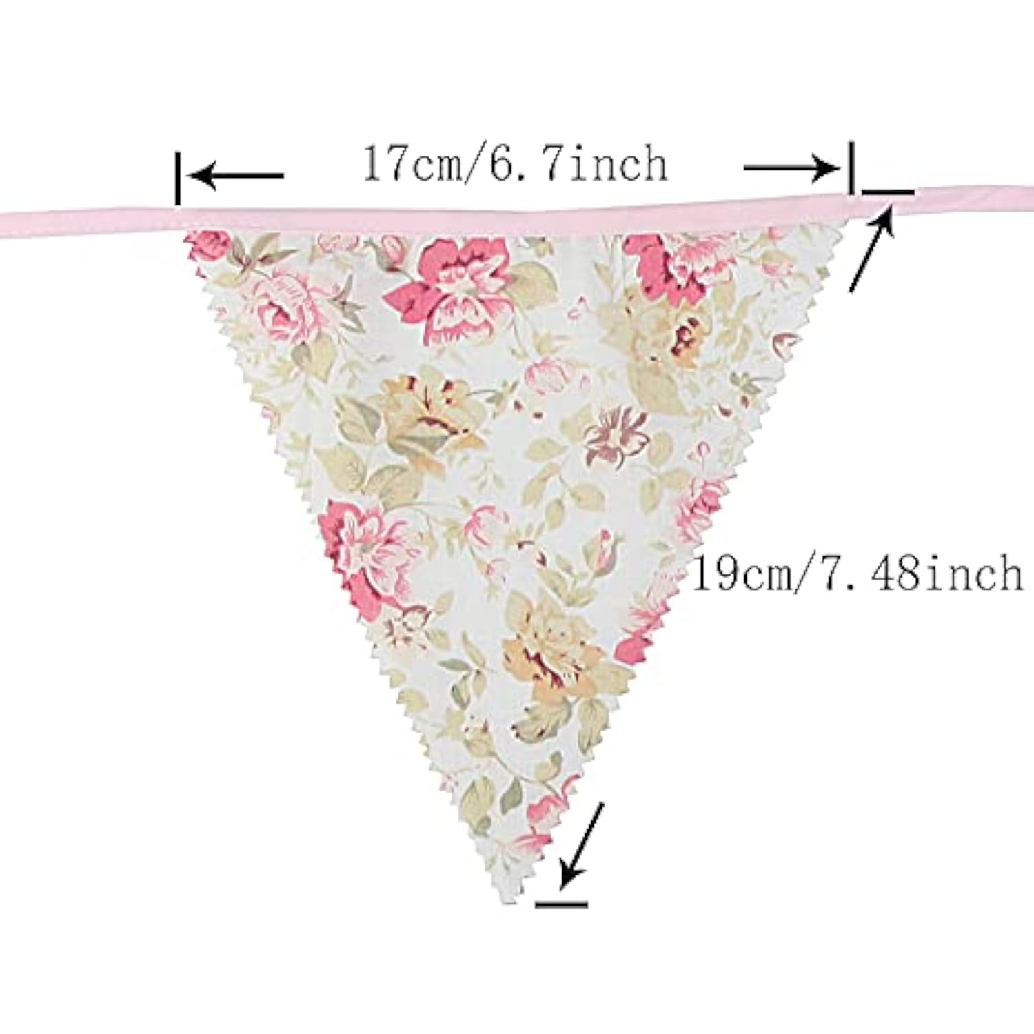 39Ft Triangle Bunting Banner, 42Pcs Tea Floral Party Bunting Cotton Fabric Flags Pennant Garlands For Birthday Party, Wedding, Baby Shower, Outdoor And Home Decorations (Pink)