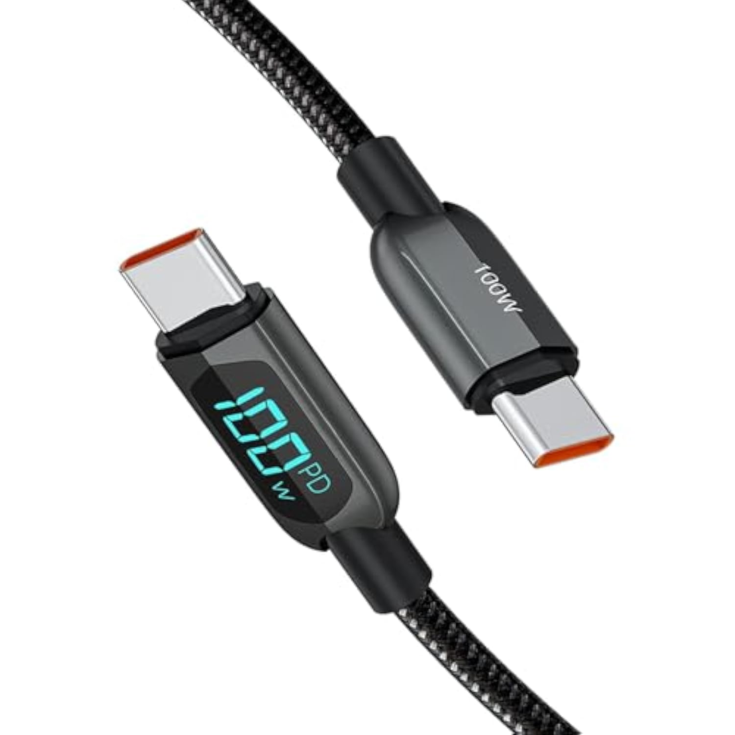 CableCreation 6.6FT USB C to USB C Cable 2-Pack PD 100W with LED Display, Durable USB C Cable Braided with Display for iPad Air, Pro, MacBook Pro, Galaxy S23 Pixel Steam Deck PS5 2m Black