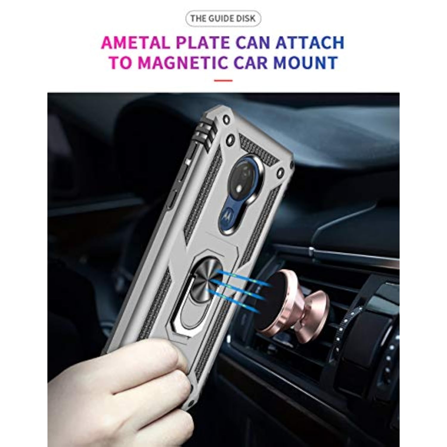 Military Grade Drop Impact Protection for Motorola Moto G7 Power Phone Case, 360 Metal Rotating Ring Kickstand Holder, Magnetic Car Mount, Armor Shockproof Case for Moto G7 Power (Black)