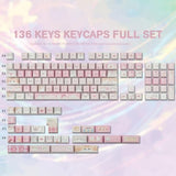 Pbt Keycaps - Side Printed Keycap Set,136 Keys Shine Through Meow Meow Squad Custom Cat Keycaps, Cherry Profile Keyboard Keycaps For Cherry Mx Switches Mechanical Keyboards