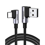 UGREEN USB to USB C Cable 90 Degree USB C Fast Charging Cord Compatible with iPhone 16/16 Plus/16 Pro/16 Pro Max/15/Samsung Galaxy S10/S10+/Pixel 7/6a/LG G8/G7/Pixel/Switch, etc. 6.6FT