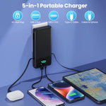 Portable Charger 33800Mah Usb C Power Bank With Built-In Cables & Ac Wall Plug,25W Fast Charging+Qc 4.0 Phone Charger,4 Output Lcd Display Battery Pack Compatible With Iphone16/15,Samsung,Android Etc